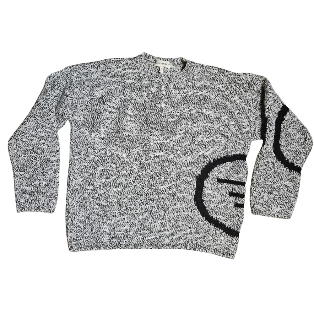 Emporio Armani Wool Blend Marled Knit Graphic Logo Sweater Mens 34 Old Money